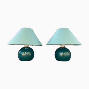 Danish Table Lights with Emerald Green Metal Base and Green Shades, 1980s, Set of 2