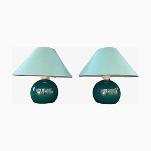 Dänische Tischlampen mit smaragdgrünem Metallgestell und grünen Lampenschirmen, 1980er, 2er Set