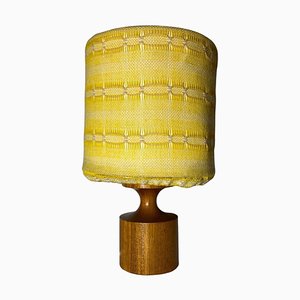 Teak Table Lamp with Yellow Lampshade, Sweden, 1960s