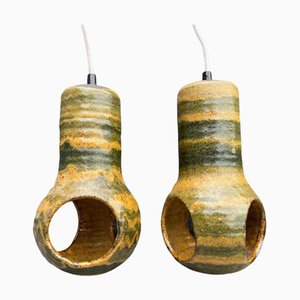 Lámparas colgantes de cerámica hechas a mano de Atelier Dinges, Países Bajos, años 70. Juego de 2