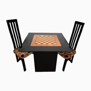 Game Table, Chessboard and Chairs by Paul Michel, 1970s, Set of 3