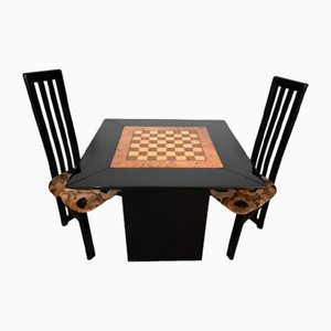 Mesa de juegos, tablero de ajedrez y sillas de Paul Michel, años 70. Juego de 3