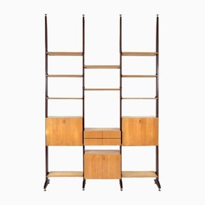 Estantería italiana Mid-Century grande de teca y arce, años 50. Juego de 18