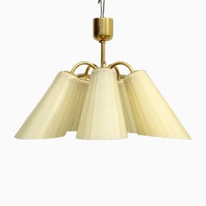 Brass and Glass Five-Armed Ceiling Lamp, 1950s
