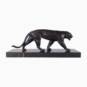 Black Panther Ouganda, by Max Le Verrier, Spelter & Marble, Sculpture in Art Deco Style