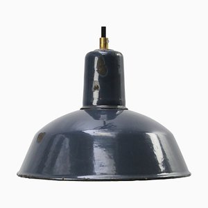 Lampe à Suspension d'Usine Vintage Industrielle en Émail Bleu
