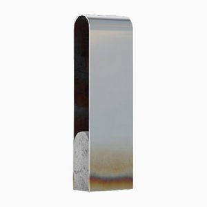 Iris Mirror in White Marble and Textured Stainless Steel by Arthur Vallin