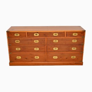 Vintage Yew Wood Military Campaign Sideboard / Chest of Drawers, 1950s