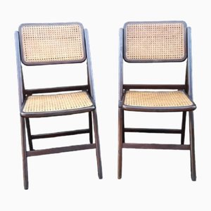 Cane Folding Chairs, 1970s, Set of 2
