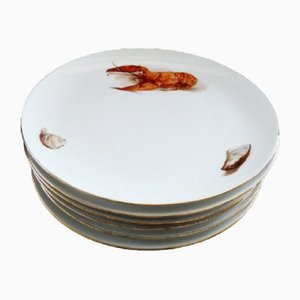Vintage Bavaria White and Gold Porcelain Lobster Plates, 1960s, Set of 6