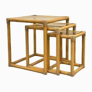 Triptych Bamboo Nesting Tables, 1970s, Set of 3