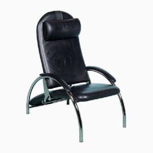 Sillón reclinable de cuero negro atribuido a Ingmar Relling de Westnofa, años 80