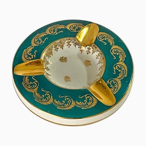 Green and Gold Limoges Porcelain Ashtray, France, Early 20th Century
