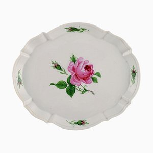Pink Rose Tray in Hand-Painted Porcelain with Gold Edge from Meissen, Early 20th Century