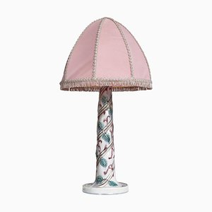 Swedish Grace Porcelain Table Lamp with Foliage Decor by Louise Adelborg, 1920s