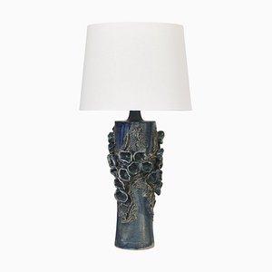 Große Steingut Tischlampe Blue Glazing von Bodil Marie Nielsen, Dänemark, 1960er
