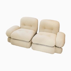 Beige Bouclé Lounge Chairs by Adriano Piazzesis, Italy, 1970s, Set of 2
