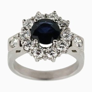 18 Karat Gold Ring with Diamonds and Natural Sapphire