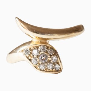 14 Karat Gold Snake Ring with Diamond, 1070s