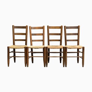Early 20th Century Rattan and Wood Chairs, Set of 4