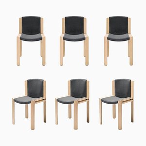 Chairs 300 in Wood and Kvadrat Fabric by Joe Colombo for Karakter, Set of 6