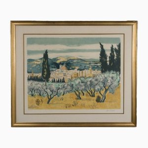 Yves Brayer, Southern Landscape, 20th Century, Lithograph, Framed