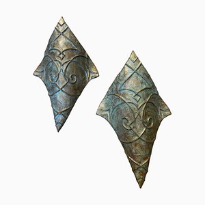 Large Bronze Wall Lights from Verdigris, 1980s, Set of 2