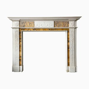 19th Century Neoclassical Statuary White and Sienna Marble Fireplace Mantel