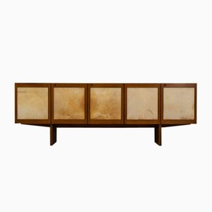 Rosewood and Goatskin Parchment Sideboard Veneered by Charlotte Perriand, Italy, 1950s