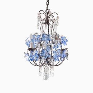 Vintage Italian Chandelier with Glass Flowers, 1940s