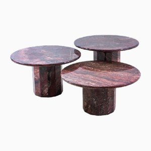 Italian Burgundy Coffee Tables in Marble, 1970s, Set of 3