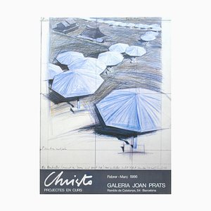 Christo, Affiche de la Galerie Joan Prats avec Croquis de Parapluie de Plage, 1986, Papier Photographique