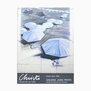 Póster de Christo, Joan Prats Gallery con bosquejo de sombrilla de playa, 1986, papel fotográfico