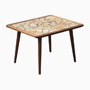 Oak Wood with Beige Tiles Coffee Table, 1960s