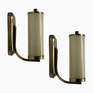 Art Deco Brass Patinated Tubular Wall Lamps, 1920s, Set of 2