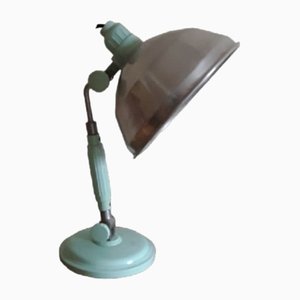 German Art Deco Adjustable Desk Lamp with Mint Green Bakelite Base and Aluminum Shade from Junolux, 1930s