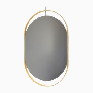 Oval Mirror with Brass Frame, Italy, 1970s