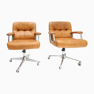 Cognac Leather Desk Chairs by Osvaldo Borsani for Tecno, 1960s, Set of 2