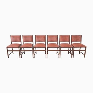 Mid-Century Stühle aus Holz & Samt, 1960er, 6er Set