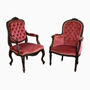 French Style Armchairs in Mahogany, 1980, Set of 2