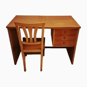 Mid-Century Schreibtisch mit Stuhl, 2er Set