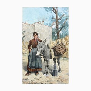 Hyacinth Alchimowicz, Milkmaid, 19th Century, Watercolor