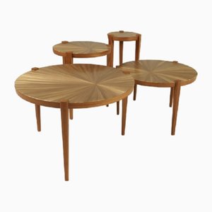Straw Marquetry Nesting Tables, 1970s, Set of 4