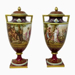 Antique Austrian Mythological Hand Painted Vases, 1875, Set of 2