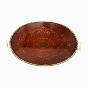 Antique Mahogany Inlaid and Marquetry Tray, 1890