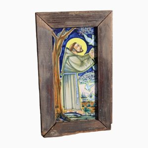 Majolica Panel Depicting St Francis of Assisi by Rodolfo Ceccaroni, 1950s