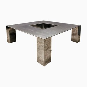 Square Steel Thebes Coffee Table by Giovanni Offredi for Saporiti, Italy, 1970s