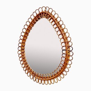 Mid-Century Modern Oval Rattan Mirror, Italy, 1960s