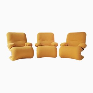 Vintage Space Age Lounge Chairs in Yellow Fabric in Joe Colombo Style, 1970s, Set of 3