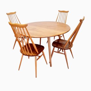 Sillas de comedor Windsor Mid-Century y mesa de Lucian Ercolani para Ercol, England, años 60. Juego de 5